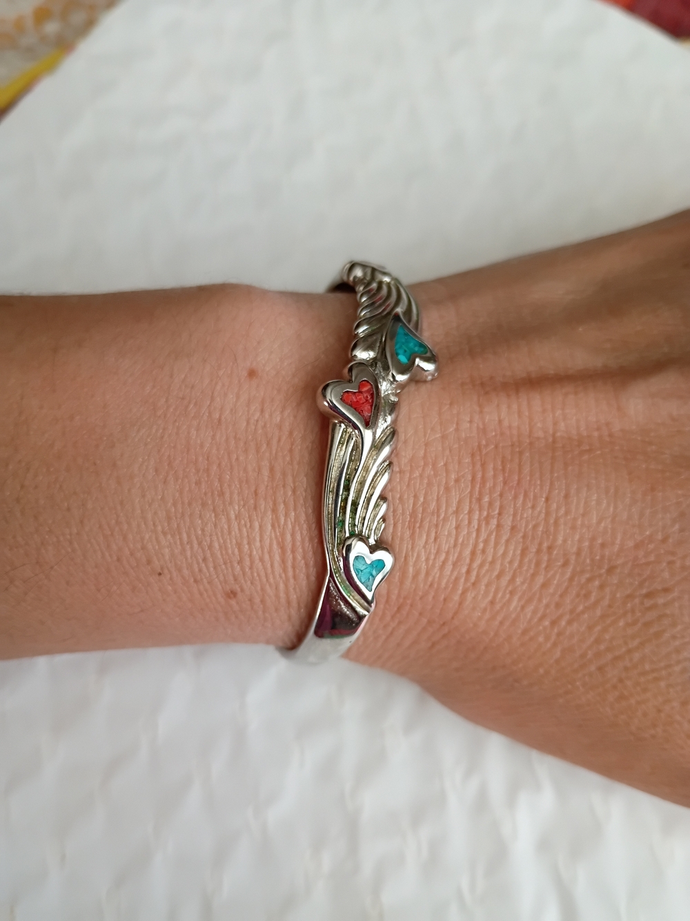 Silver Heart Accent Bangle Bracelet - Multicolor
